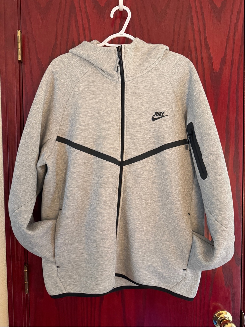 Men’s Nike Tech Light Gray Performance Full-Zip Hooded Jacket with Black Accents
